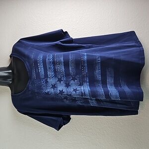 Catherines | Women's Navy Stars & Stripes Embellished Short Sleeves  Tee Sz 1X